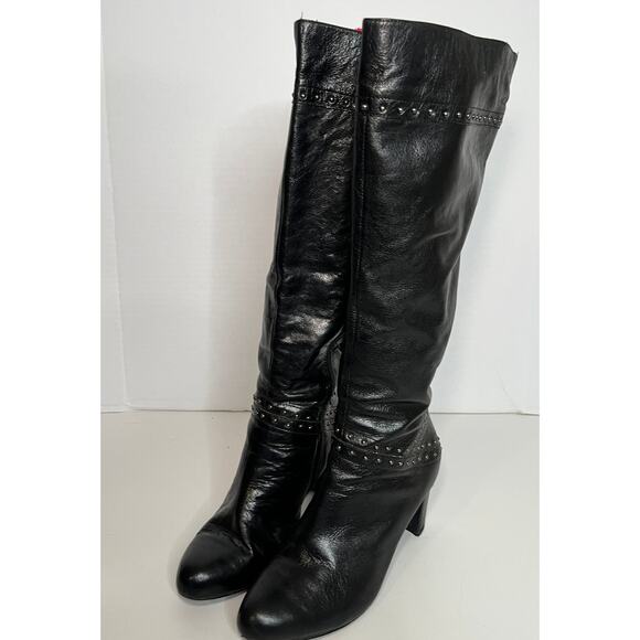 Johnston & Murphy Knee High Bethany Black Leather Boots, Size 8.5 - Picture 1 of 5